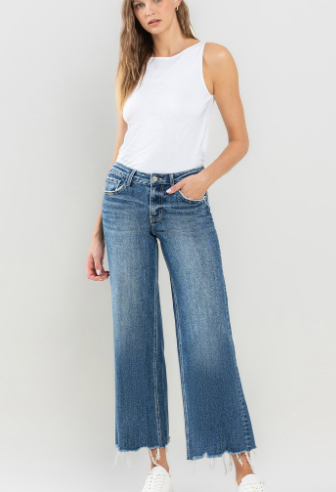 Mid Rise Raw Hem Wide Leg Jeans - Mesmerizes