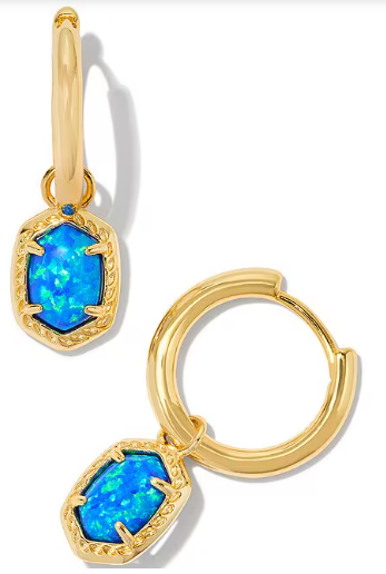 Daphne Framed Huggie Hoop Earrings - Gold Bright Blue Opal