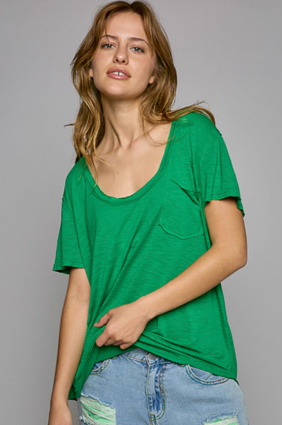 Kelly Green U-Neck Pocket Tee