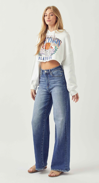 Risen High Rise Wide Leg Jeans