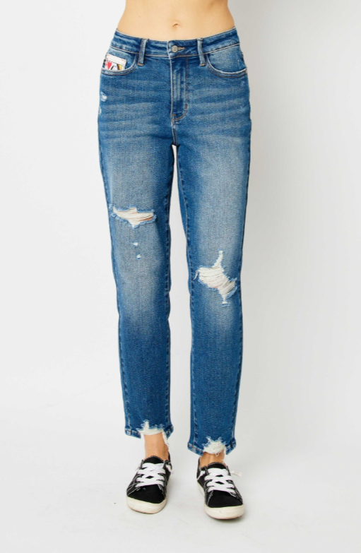 Lindsay High Rise Queen Of Hearts Coin Pocket Boyfriend Jeans