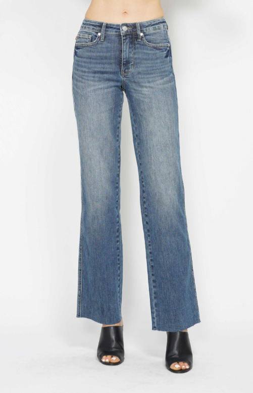 Frankie Mid Rise Vintage Tummy Control Raw Hem Straight Leg Jeans