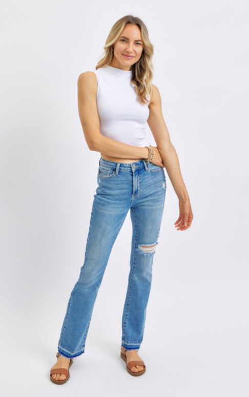 Vanessa Mid Rise Ripped & Released Hem Bootcut Jeans