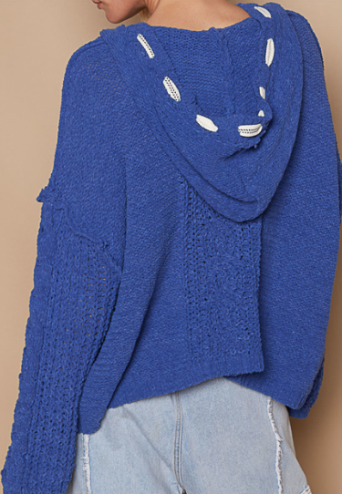 Deep Blue Hooded Knit Sweater