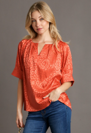 Satin Split Neck Top - Coral