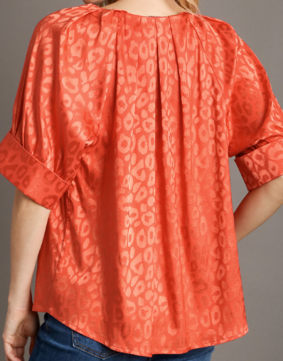 Satin Split Neck Top - Coral