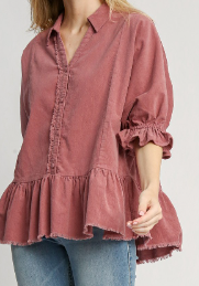 Corduroy Collared Top - Mauve