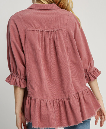 Corduroy Collared Top - Mauve