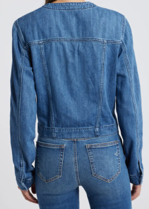 Collarless Denim Trucker Jacket