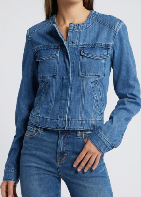 Collarless Denim Trucker Jacket