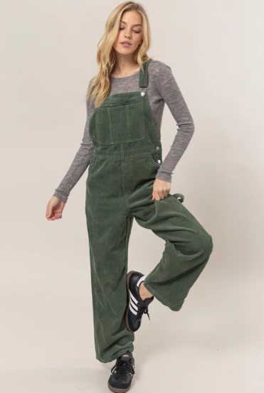 Washed Corduroy Overalls - Olive