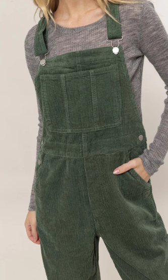 Washed Corduroy Overalls - Olive