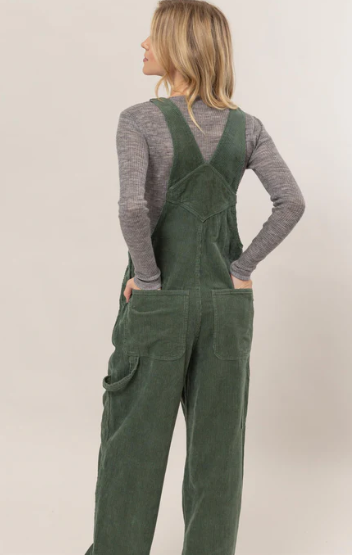 Washed Corduroy Overalls - Olive