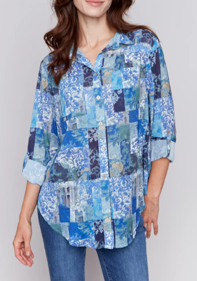 +Printed Button-Down Blouse