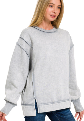 Acid Wash Exposed Seam Fleece Lined Sweatshirt