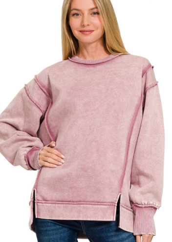 Acid Wash Exposed Seam Fleece Lined Sweatshirt