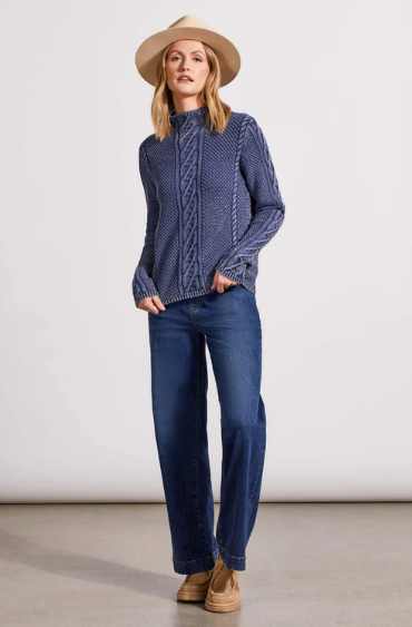 Cotton Funnel Neck Sweater - Dark Blue Jay