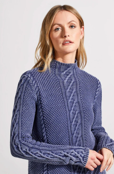 Cotton Funnel Neck Sweater - Dark Blue Jay