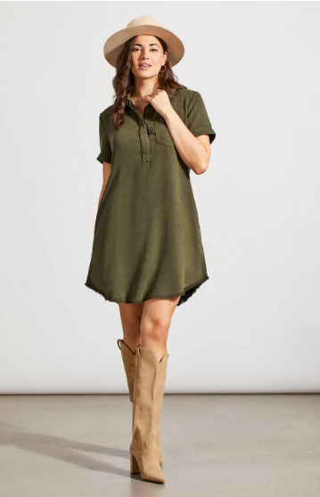 Pocketed Soft Touch Collared Dress - Olive