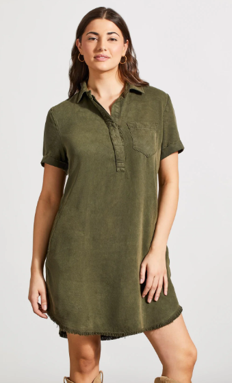 Pocketed Soft Touch Collared Dress - Olive