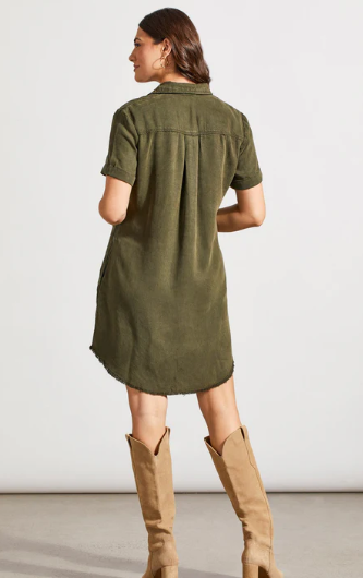 Pocketed Soft Touch Collared Dress - Olive