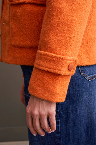 Boiled Wool Peacoat with Side Patch Pockets - Burnt Orange