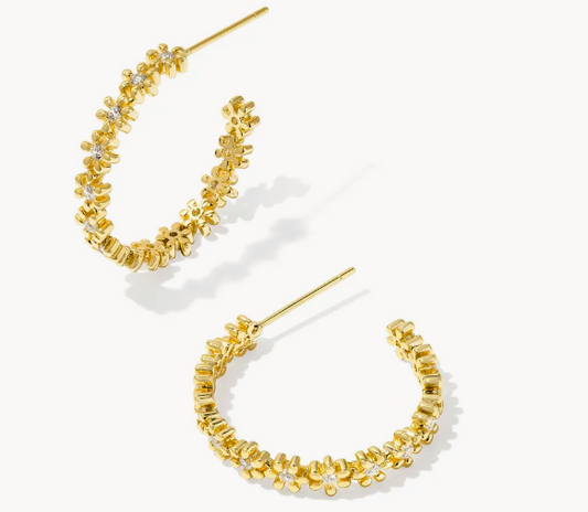 !Nydia Gold Hoop Earrings in White Crystal