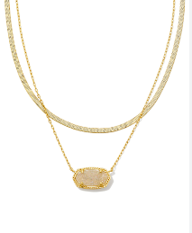 !Elisa Herringbone Gold Multi Strand Necklace in Iridescent