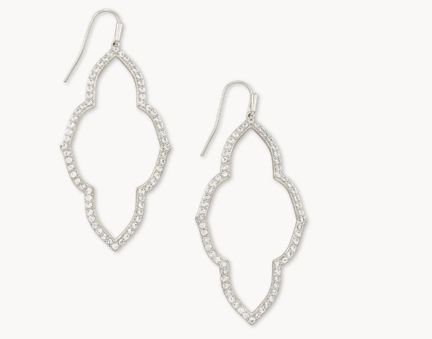 Abbie Silver Open Frame Earrings in White Crystal