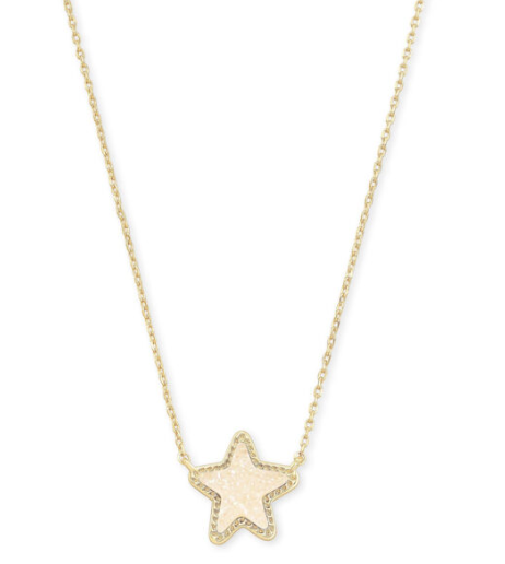 !Kendra Scott – Jae Star Short Pendant Necklace Gold Tone – Iridescent Drusy