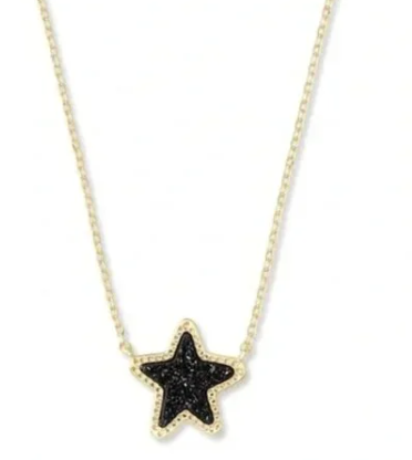 !New Kendra Scott Jae Star Pendant Necklace In Black Drusy / Gold