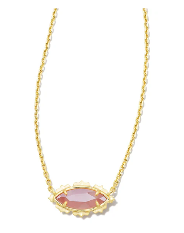 Kendra Scott Genevieve Gold Short Pendant Necklace in Luster Plated Pink Cat's Eye Glass