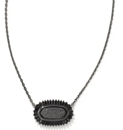 Kendra Scott Gun Metal Baguette Elisa Necklace On Black Druzy