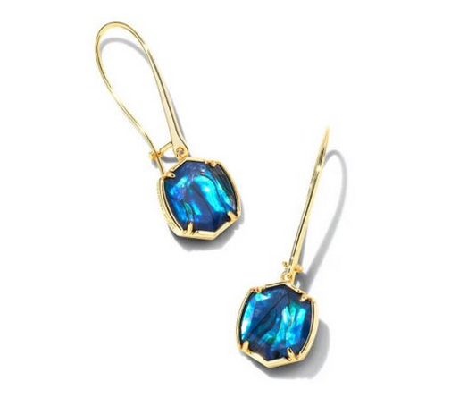 Davis Gold Tone Drop Earrings in Navy Abalone