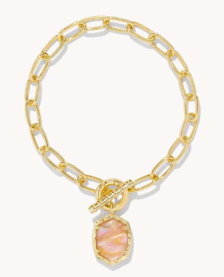 !Daphne Gold Link and Chain Bracelet in Light Pink Iridescent