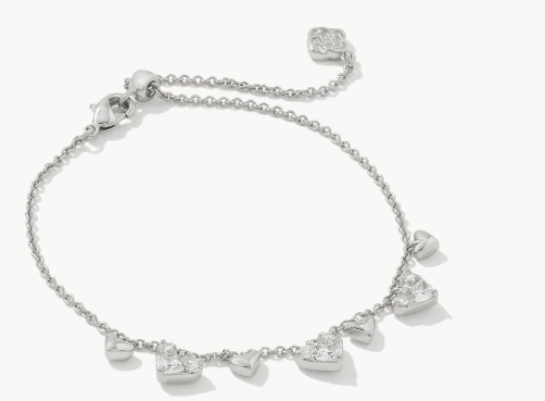 !Haven Silver Heart Crystal Chain Bracelet in White Crystal