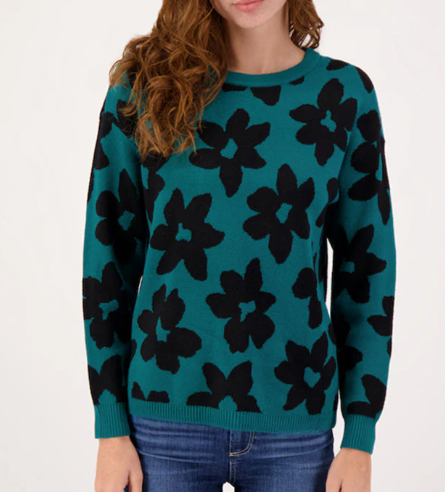 Drop Shoulder Flower Sweater