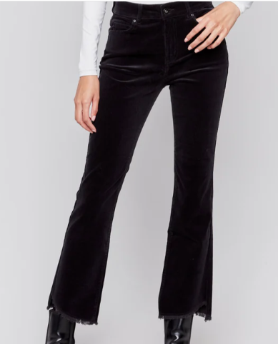 Bootcut Corduroy Pants with Asymmetrical Hem - Black