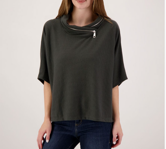 Zippered Cowl Neck Top