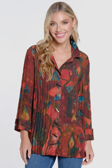 Printed Woven Button Front Blouse - Multi