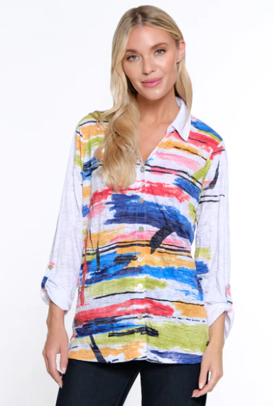 Crinkle Knit Button Down Tunic - Multicolor