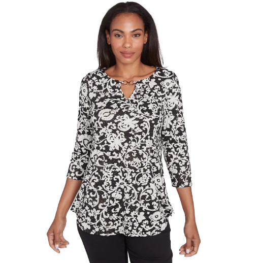 Women's Batik Scroll Dew Drop Printed Knit Top