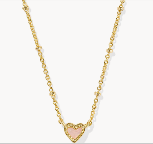 Mini Ari Heart Gold Satellite Short Pendant Necklace in Rose Quartz