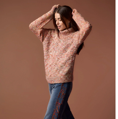 MULTICOLOR YARN TURTLENECK SWEATER WITH PUFF SLEEVES