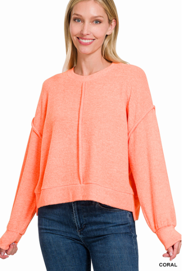 !Brushed melange hacci hi-low hem sweater