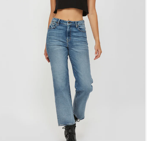 [ELLA] MEDIUM 28" INSEAM DISTRESSED STRETCH WIDE STRAIGHT