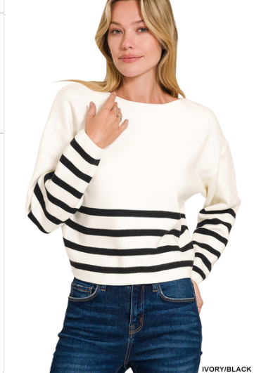 !Viscose striped cropped sweater