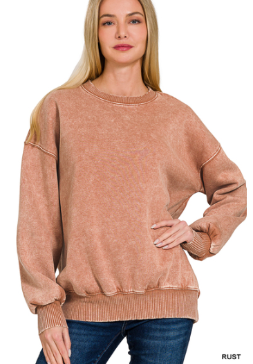 !Acid wash fleece oversized pullover