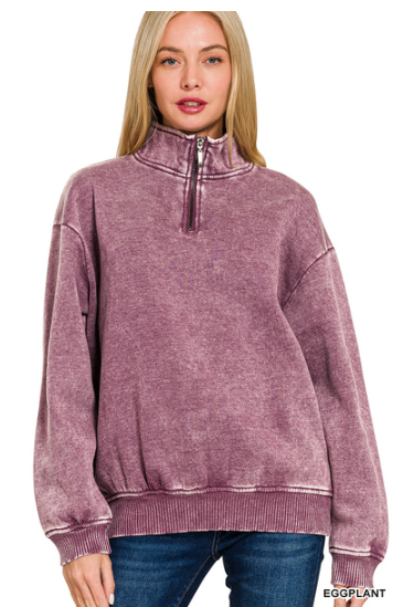 Acid wash fleece half zip pullover