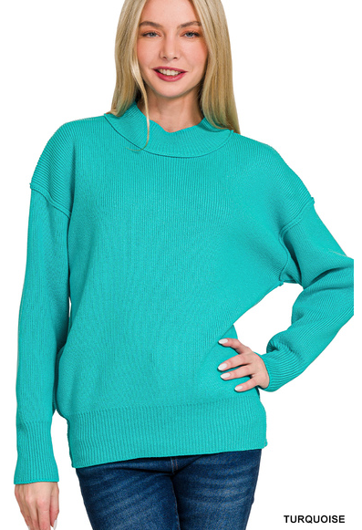 Wide neckband drop shoulder sweater